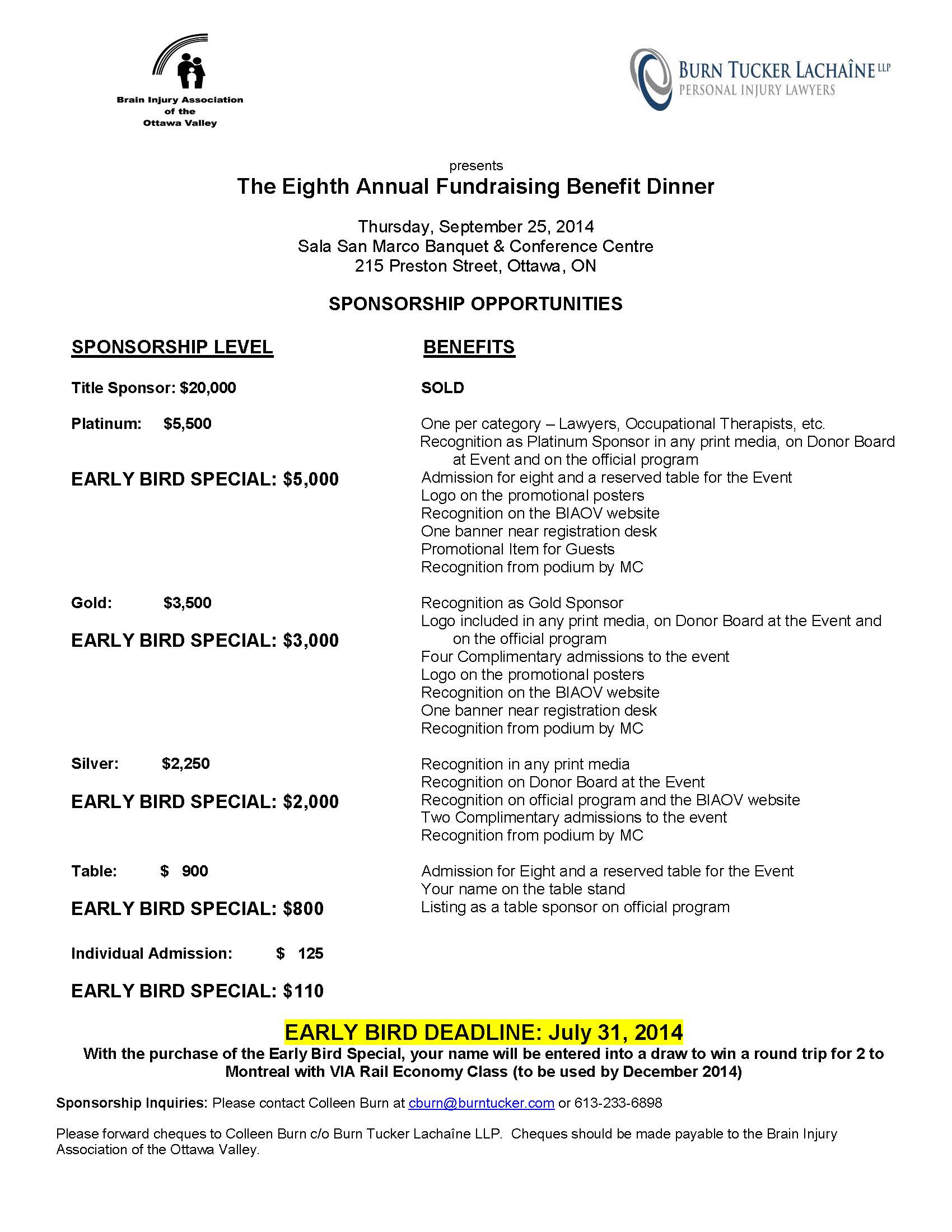 2014 - SPONSORSHIP OPPORTUNITIES w early bird